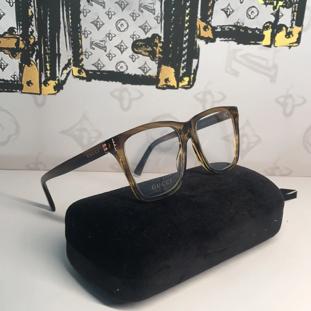 New Authentic Gucci GG0452O 004 Eyeglasses Brown Havana Oversized Square Frames